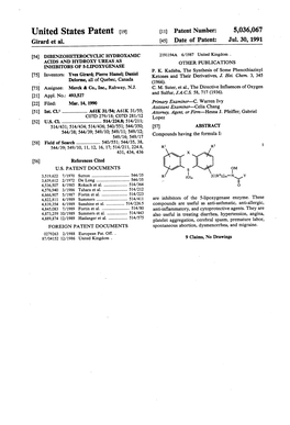 United States Patent (19) 11 Patent Number: 5,036,067 Girard Et Al