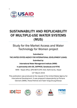 SUSTAINABILITY and REPLICABILITY of MULTIPLE-USE WATER SYSTEMS (MUS) Study for the Market Access and Water Technology for Women Project