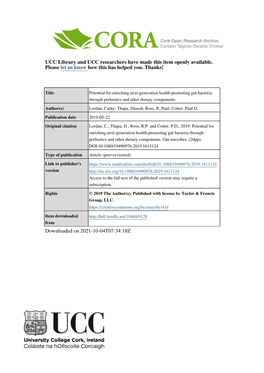 Potential for Enriching Next Generation Health Promoting Gut Bacteria Through Prebiotics and Other Dietary Components.Pdf