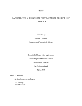 Thesis Latent Heating and Mixing Due to Entrainment In