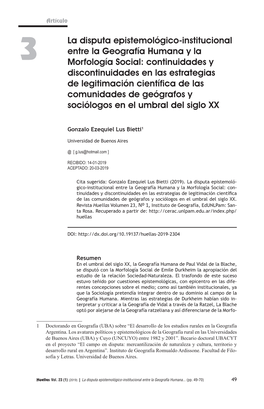 Continuidades Y Discontinuidades En Las Estrategias De Legitimación Científica De Las Comunidades De Geógrafos Y Sociólogos En El Umbral Del Siglo XX