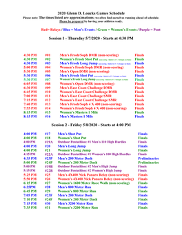 2020 Glenn D. Loucks Games Schedule Session 1