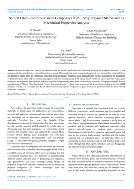 Natural Fiber Reinforced Green Composites with Epoxy Polymer Matrix and Its Mechanical Properties Analysis