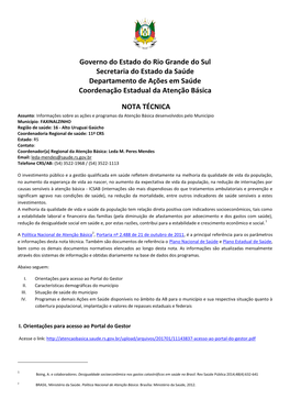 Governo Do Estado Do Rio Grande Do Sul Secretaria Do Estado Da Saúde Departamento De Ações Em Saúde Coordenação Estadual Da Atenção Básica