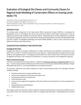 Evaluation of Ecological Site Classes and Community Classes for Regional Scale Modeling of Conservation Effects on Grazing Lands: MLRA 77E