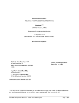 Pfizer-Biontech COVID-19 Vaccine Have the Same Formulation and Can Be Used Interchangeably to Provide the COVID-19 Vaccination Series