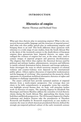 Rhetorics of Empire Martin Thomas and Richard Toye