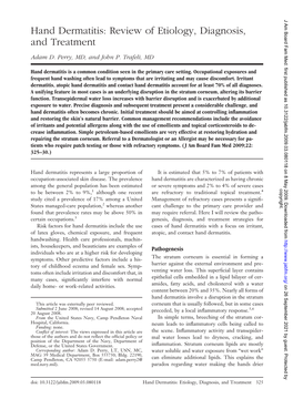 Hand Dermatitis: Review of Etiology, Diagnosis, and Treatment