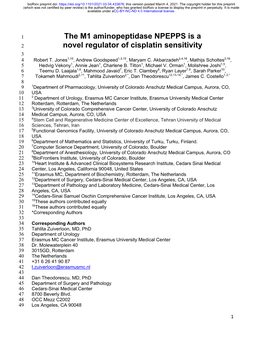 The M1 Aminopeptidase NPEPPS Is a Novel Regulator of Cisplatin Sensitivity