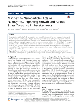 Maghemite Nanoparticles Acts As Nanozymes, Improving Growth and Abiotic Stress Tolerance in Brassica Napus N.G