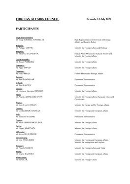 Foreign Affairs Council Participants