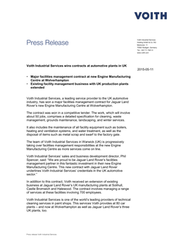 Voith Industrial Services Press Release Jaguar Land Rover ENG