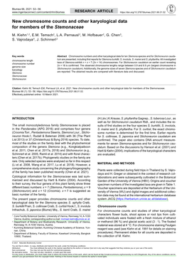 New Chromosome Counts and Other Karyological Data for Members of the Stemonaceae