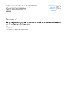 Supplement of Investigation of Secondary Formation of Formic Acid: Urban Environment Vs