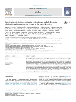 Genetic Characterization, Molecular Epidemiology, and Phylogenetic MARK Relationships of Insect-Speciﬁc Viruses in the Taxon Negevirus