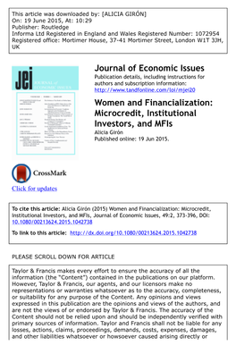 Microcredit, Institutional Investors, and Mfis Alicia Girón Published Online: 19 Jun 2015