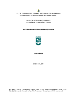 State of Rhode Island and Providence Plantations Department of Environmental Management Division of Fish and Wildlife Division O