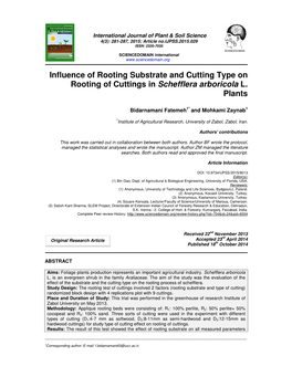 Influence of Rooting Substrate and Cutting Type on Rooting of Cuttings in Schefflera Arboricola L