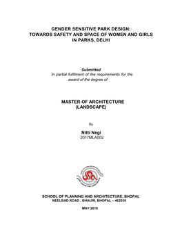 Towards Safety and Space of Women and Girls in Parks, Delhi