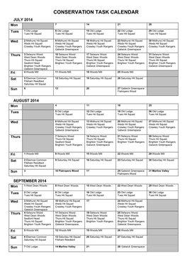 Conservation Task Calendar