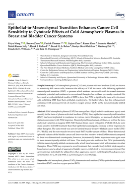 Epithelial-To-Mesenchymal Transition Enhances Cancer Cell Sensitivity to Cytotoxic Effects of Cold Atmospheric Plasmas in Breast and Bladder Cancer Systems