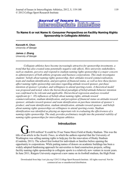 Consumer Perspectives on Facility Naming Rights Sponsorship in Collegiate Athletics ______