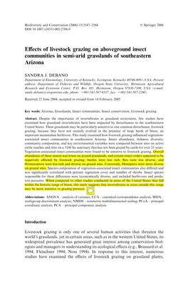 Effects of Livestock Grazing on Aboveground Insect Communities In