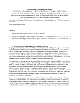 Human Mobility and the Paris Agreement: Contribution of Climate Policy to the Global Compact for Safe, Orderly and Regular Migr