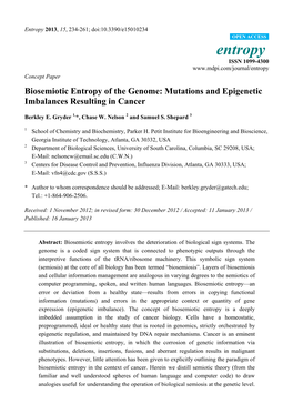 Biosemiotic Entropy of the Genome: Mutations and Epigenetic Imbalances Resulting in Cancer