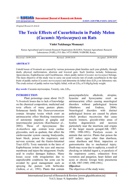 The Toxic Effects of Cucurbitacin in Paddy Melon (Cucumis Myriocarpus) on Rats