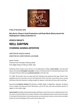 Nell Gwynn Starring Gemma Arterton