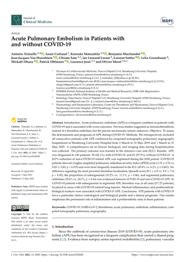 Acute Pulmonary Embolism in Patients with and Without COVID-19