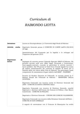 Curriculum Di RAIMONDO LIOTTA