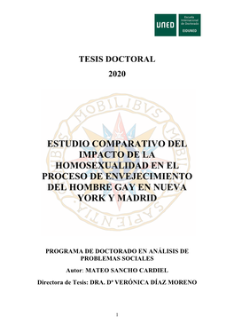 Estudio Comparativo Del Impacto De La Homosexualidad En El Proceso De Envejecimiento Del Hombre Gay En Nueva York Y Madrid