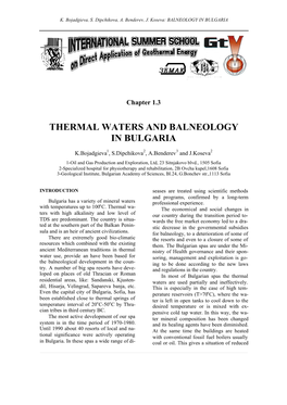 Thermal Waters and Balneology in Bulgaria