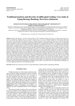 Traditional Markets and Diversity of Edible Plant Trading: Case Study in Ujung Berung, Bandung, West Java, Indonesia