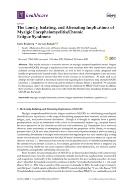 The Lonely, Isolating, and Alienating Implications of Myalgic Encephalomyelitis/Chronic Fatigue Syndrome