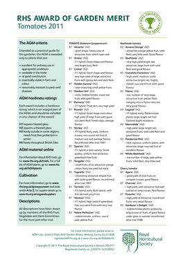 RHS AWARD of GARDEN MERIT Tomatoes 2011