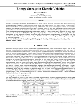 Energy Storage in Electric Vehicles