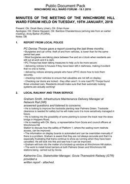Minutes Document for Winchmore Hill Ward Forum, 19/01/2016 19:30