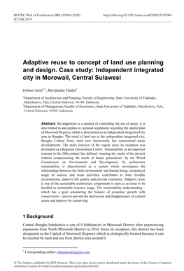 Adaptive Reuse to Concept of Land Use Planning and Design. Case Study: Independent Integrated City in Morowali, Central Sulawesi