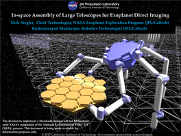 In-Space Assembly of Large Telescopes for Exoplanet