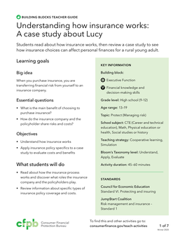 Understanding How Insurance Works: a Case Study About Lucy (Guide) Cfpb Building Block Activities Understanding-How-Insurance-Works-Lucy Guide.Pdf