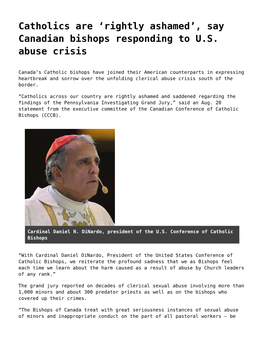 Say Canadian Bishops Responding to US Abuse Crisis