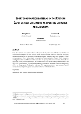Sport Consumption Patterns in the Eastern Cape:Cricket