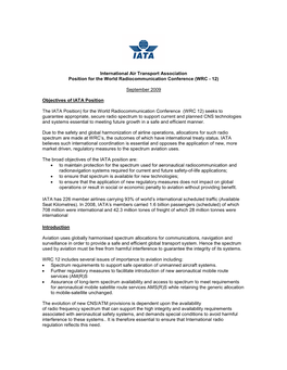 International Air Transport Association Position for the World Radiocommunication Conference (WRC - 12)