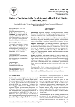 Status of Sanitation in the Rural Areas of a Health Unit District, Tamil Nadu, India