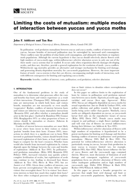 Multiple Modes of Interaction Between Yuccas and Yucca Moths