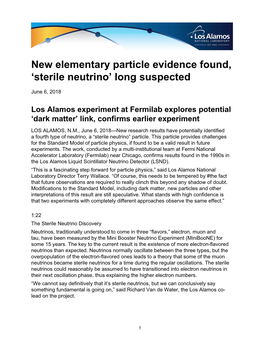 New Elementary Particle Evidence Found, 'Sterile Neutrino' Long