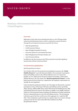 Summary of Government Interventions United Kingdom